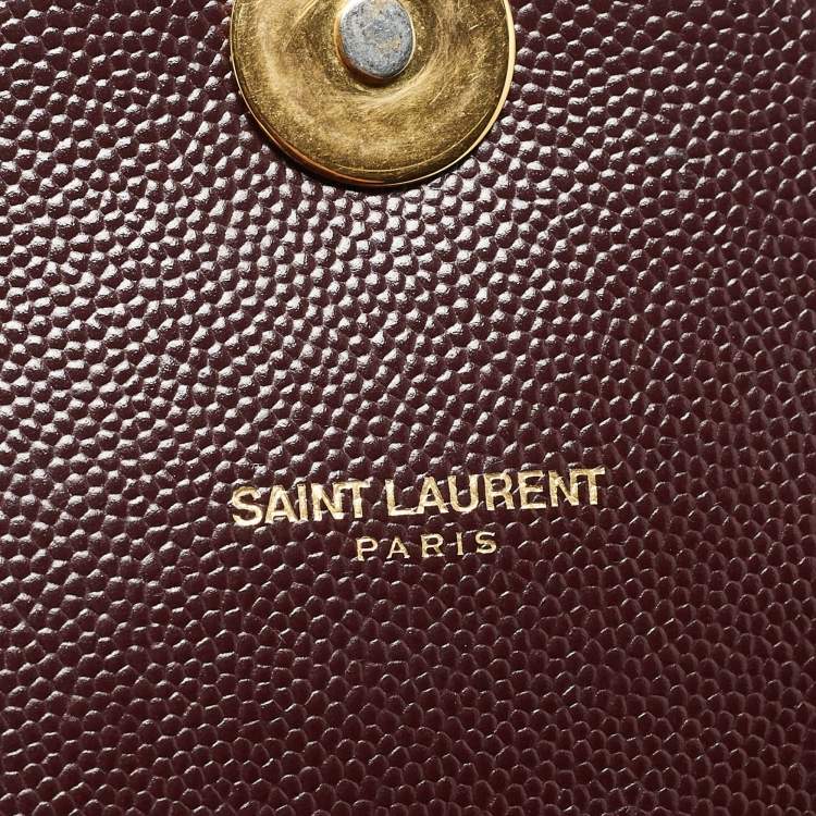Pre Owned Saint Laurent Burgundy Matelassé Leather Large Monogram Envelope Shoulder Bag