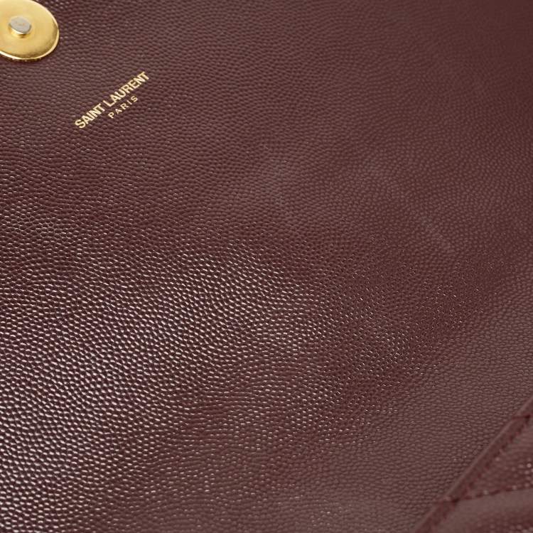 Pre Owned Saint Laurent Burgundy Matelassé Leather Large Monogram Envelope Shoulder Bag