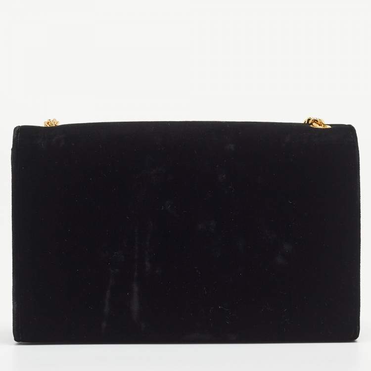 مملوكة مسبقًا Saint Laurent Black Velvet Monogram Kate Tassel Chain Bag