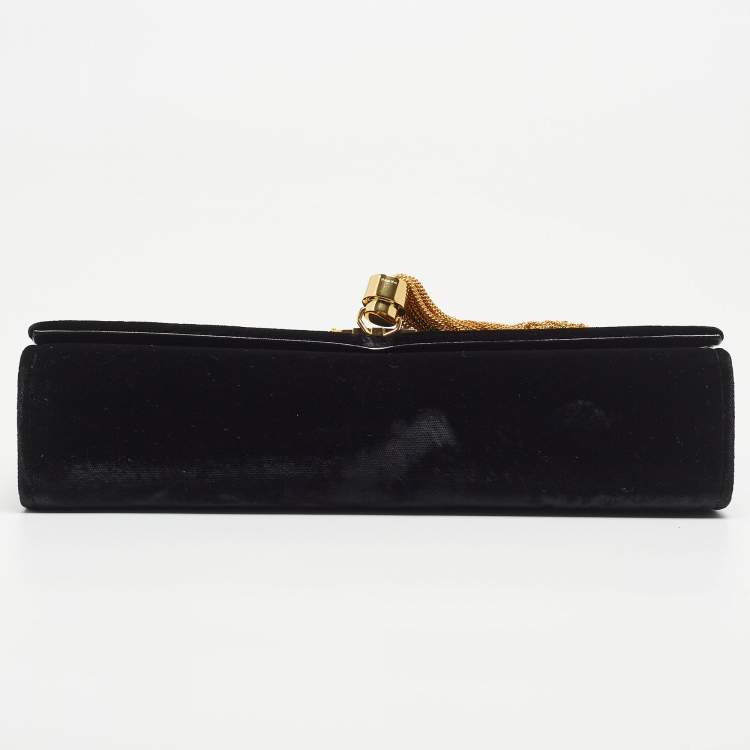 مملوكة مسبقًا Saint Laurent Black Velvet Monogram Kate Tassel Chain Bag