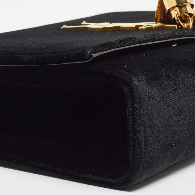 مملوكة مسبقًا Saint Laurent Black Velvet Monogram Kate Tassel Chain Bag