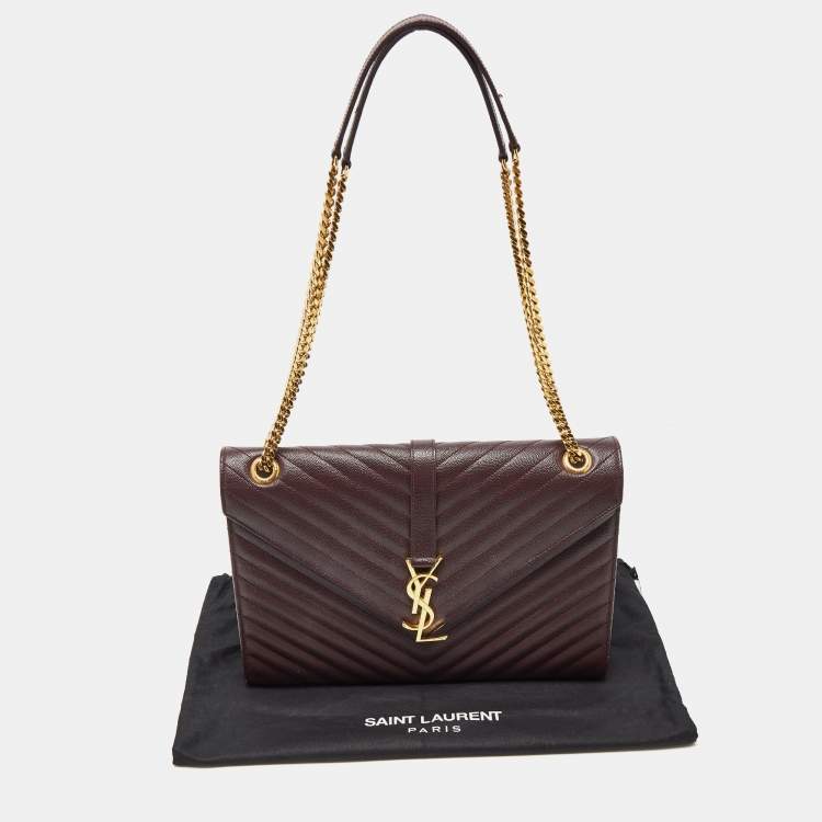 Pre Owned Saint Laurent Burgundy Matelassé Leather Large Monogram Envelope Shoulder Bag