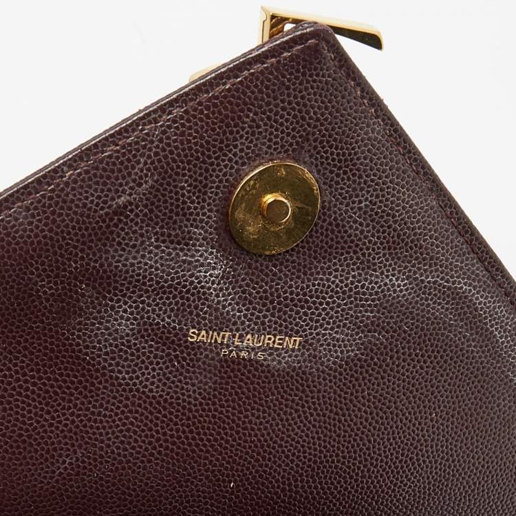 Pre Owned Saint Laurent Burgundy Matelassé Leather Large Monogram Envelope Shoulder Bag