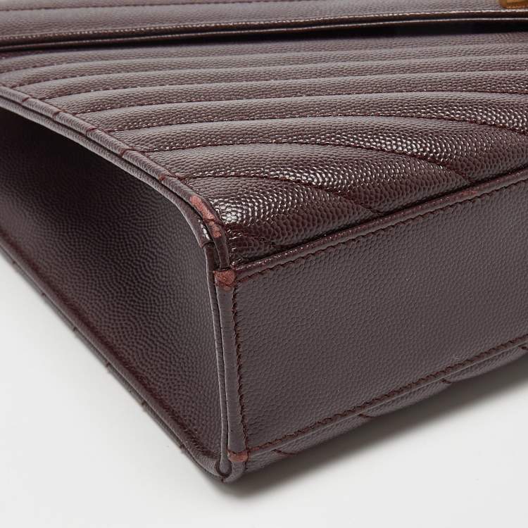 Pre Owned Saint Laurent Burgundy Matelassé Leather Large Monogram Envelope Shoulder Bag