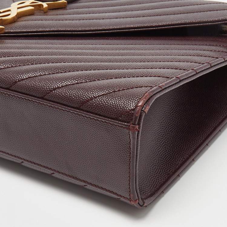 Pre Owned Saint Laurent Burgundy Matelassé Leather Large Monogram Envelope Shoulder Bag