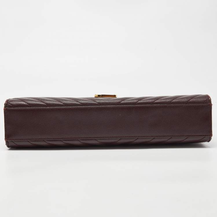 Pre Owned Saint Laurent Burgundy Matelassé Leather Large Monogram Envelope Shoulder Bag