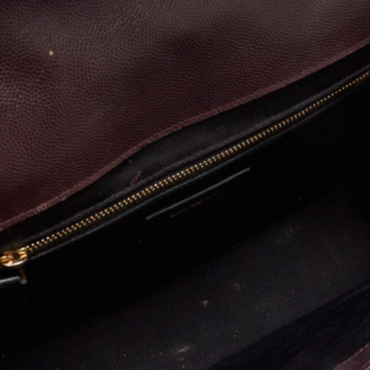 Pre Owned Saint Laurent Burgundy Matelassé Leather Large Monogram Envelope Shoulder Bag