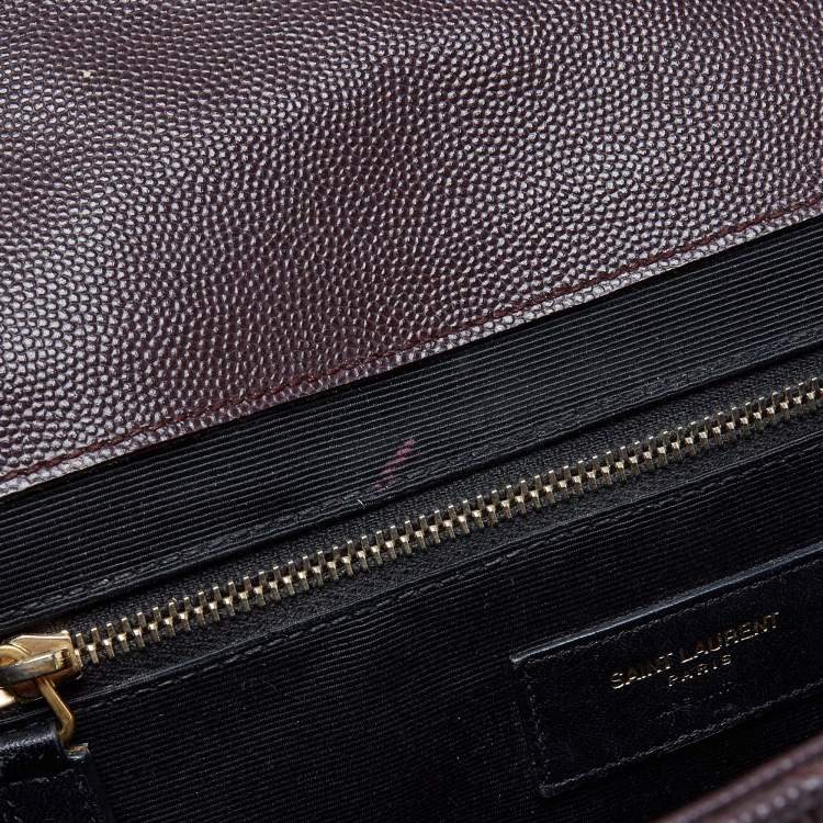 Pre Owned Saint Laurent Burgundy Matelassé Leather Large Monogram Envelope Shoulder Bag