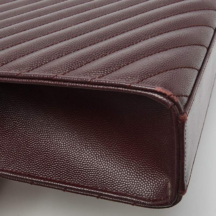 Pre Owned Saint Laurent Burgundy Matelassé Leather Large Monogram Envelope Shoulder Bag