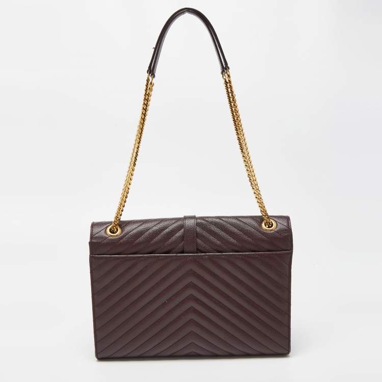 Pre Owned Saint Laurent Burgundy Matelassé Leather Large Monogram Envelope Shoulder Bag