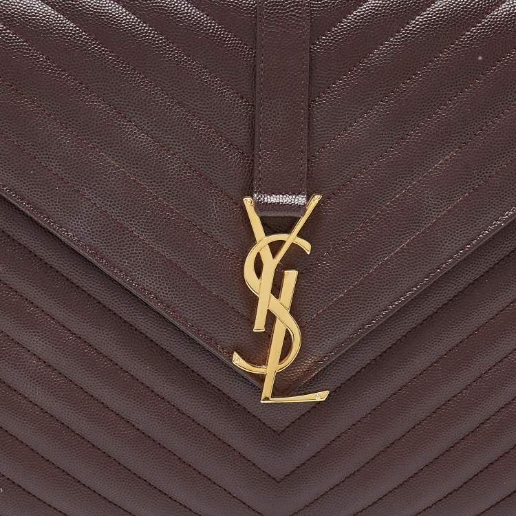 Pre Owned Saint Laurent Burgundy Matelassé Leather Large Monogram Envelope Shoulder Bag