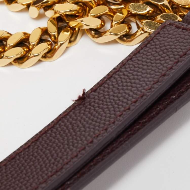 Pre Owned Saint Laurent Burgundy Matelassé Leather Large Monogram Envelope Shoulder Bag