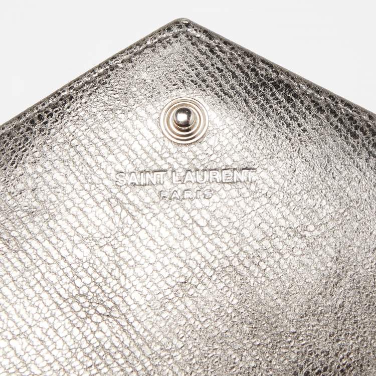 Pre Owned Saint Laurent Metallic Mix Matelassé Leather Monogram Envelope Wallet on Chain