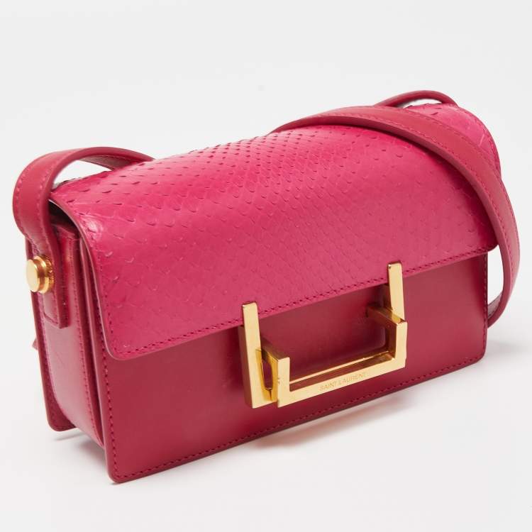 Pre Owned Saint Laurent Pink Leather and Python Small Lulu Shoulder Bag