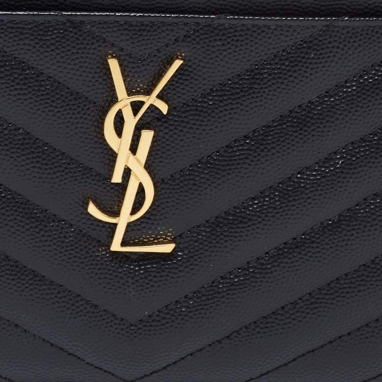 مملوكة مسبقًا Saint Laurent Black Matelassé Leather Monogram Zip Clutch 