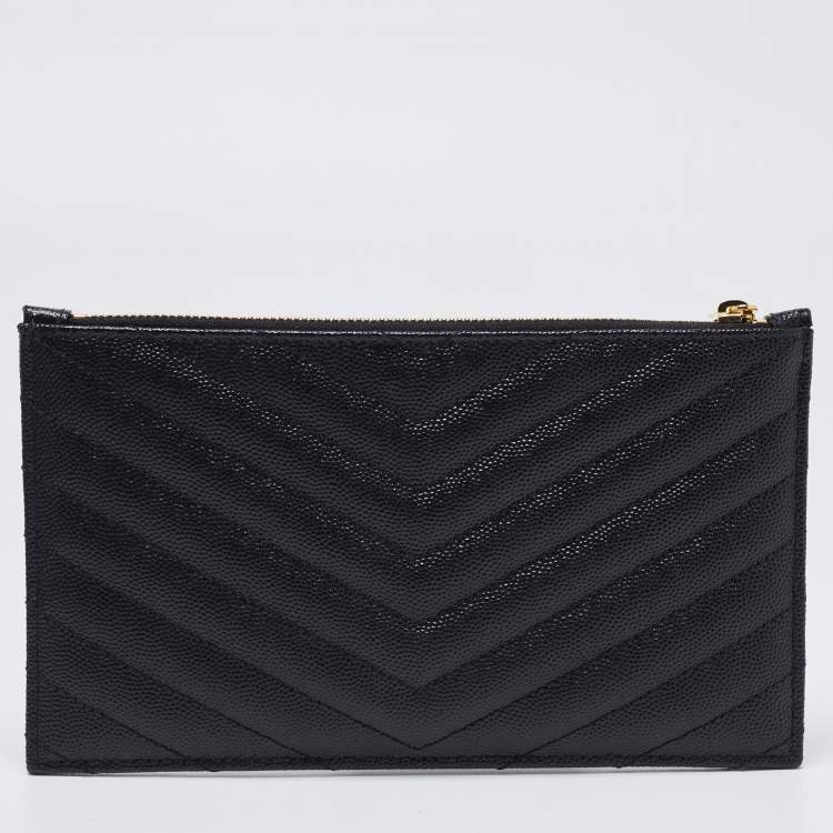 مملوكة مسبقًا Saint Laurent Black Matelassé Leather Monogram Zip Clutch 