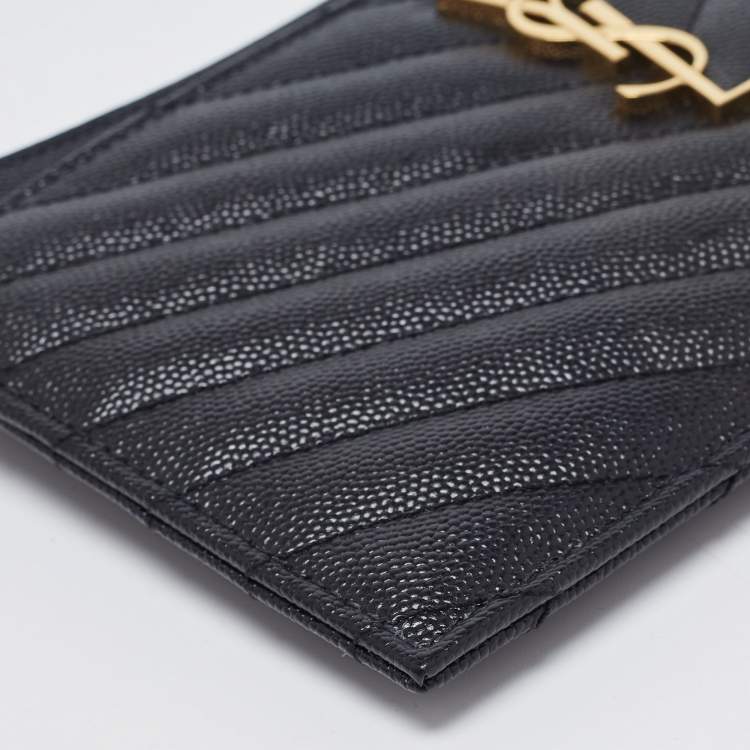 مملوكة مسبقًا Saint Laurent Black Matelassé Leather Monogram Zip Clutch 