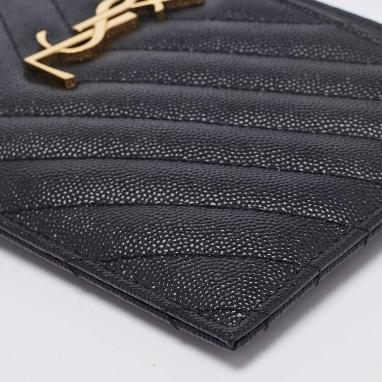 مملوكة مسبقًا Saint Laurent Black Matelassé Leather Monogram Zip Clutch 