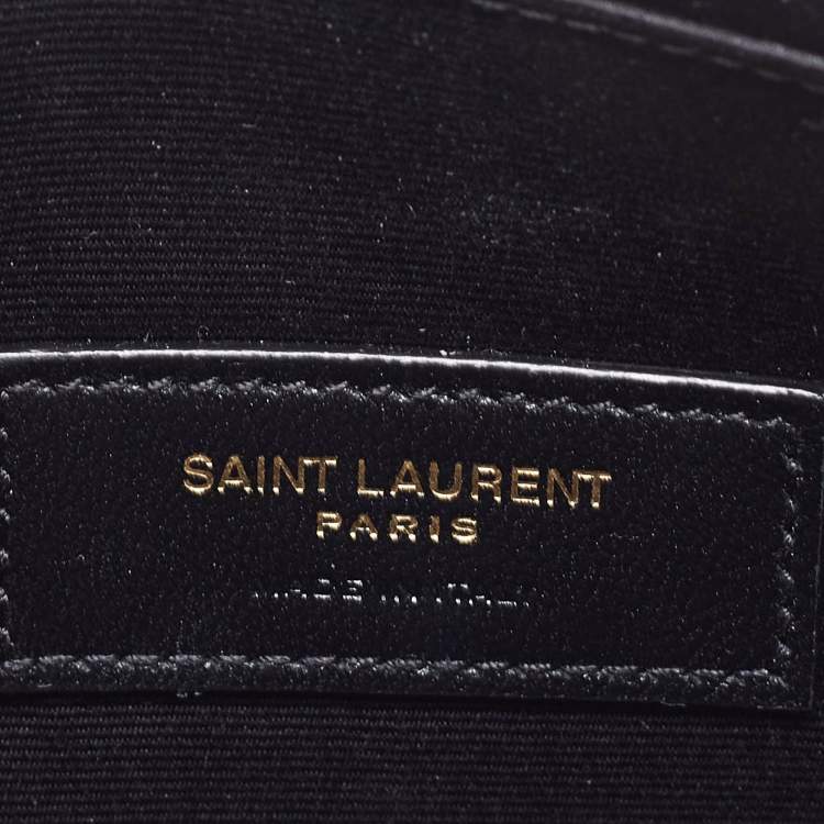 مملوكة مسبقًا Saint Laurent Black Matelassé Leather Monogram Zip Clutch 