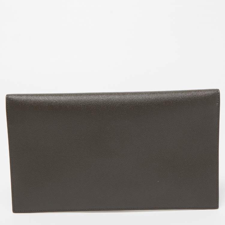 Pre Owned Saint Laurent Grey Leather Uptown Clutch 
