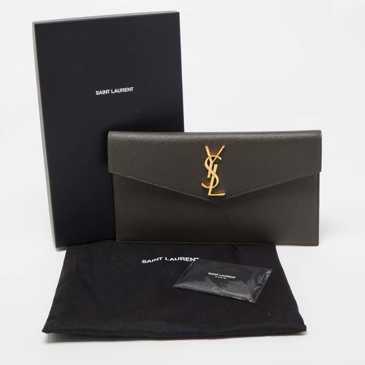 Pre Owned Saint Laurent Grey Leather Uptown Clutch 