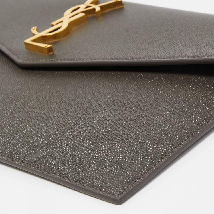 Pre Owned Saint Laurent Grey Leather Uptown Clutch 