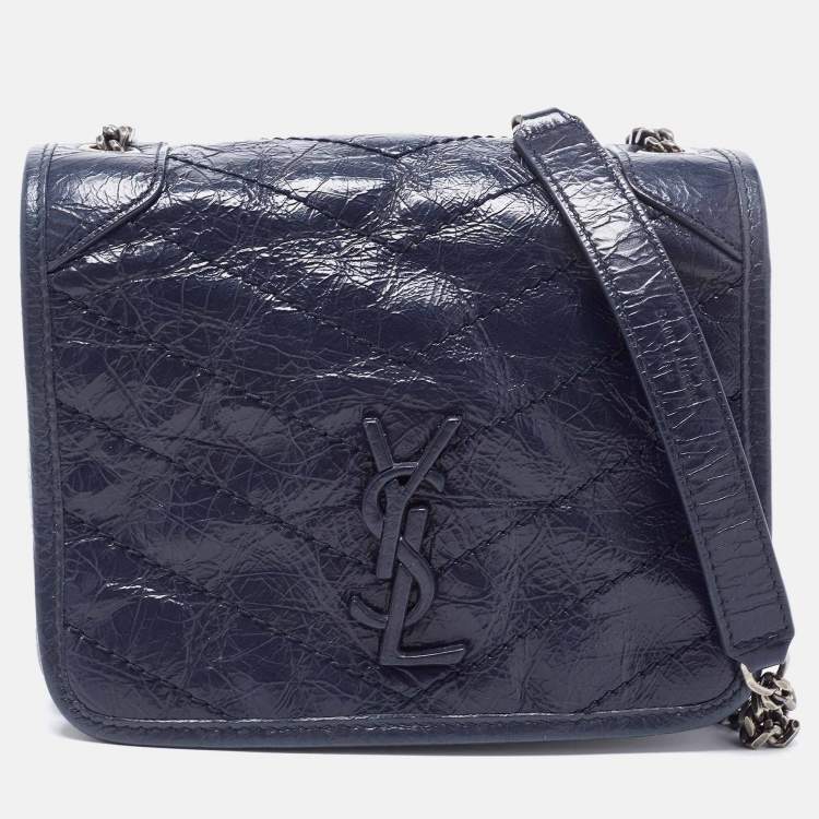 Saint Laurent Navy Blue Crinkled Leather Mini Niki Chain Shoulder Bag Saint  Laurent Paris | The Luxury Closet