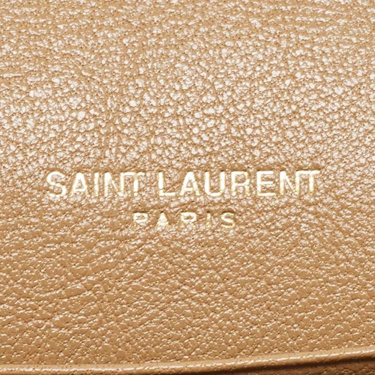 Pre Owned Saint Laurent Tan Quilted Leather Becky Wallet On Chain