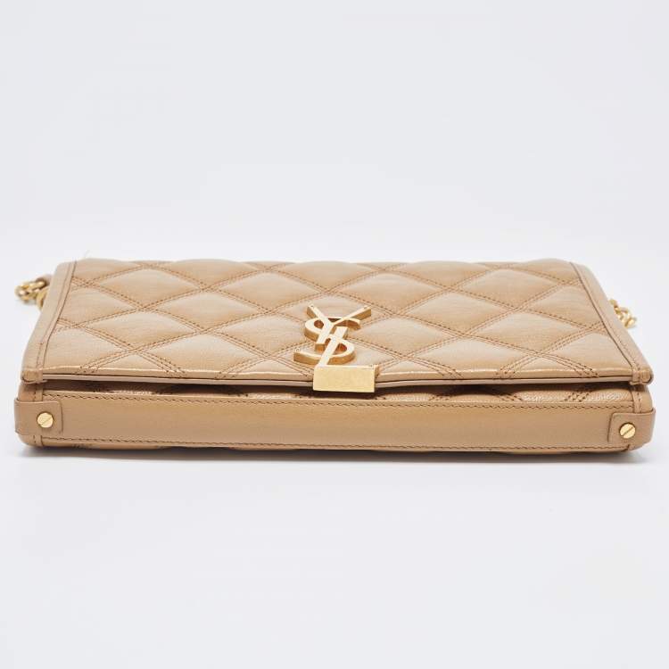 Pre Owned Saint Laurent Tan Quilted Leather Becky Wallet On Chain