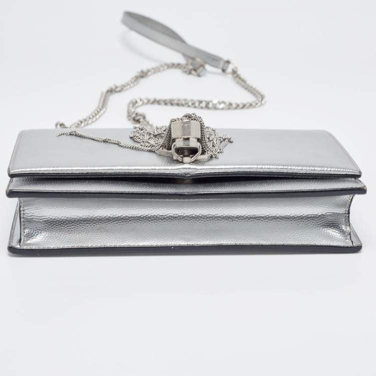 Pre Owned Saint Laurent Grey Leather Kate Tassel Shoulder Bag
