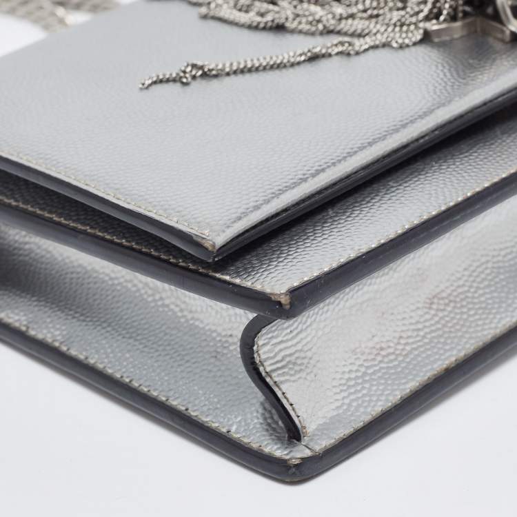 Pre Owned Saint Laurent Grey Leather Kate Tassel Shoulder Bag