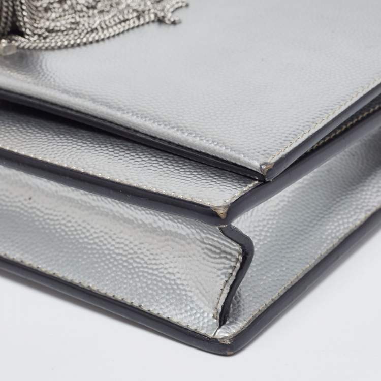 Pre Owned Saint Laurent Grey Leather Kate Tassel Shoulder Bag