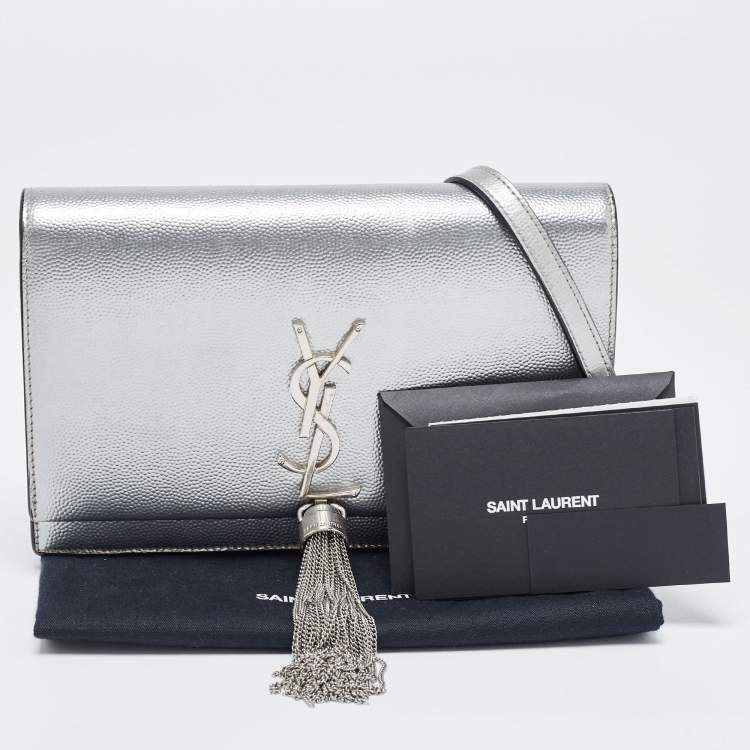 Pre Owned Saint Laurent Grey Leather Kate Tassel Shoulder Bag