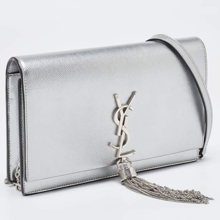 Pre Owned Saint Laurent Grey Leather Kate Tassel Shoulder Bag