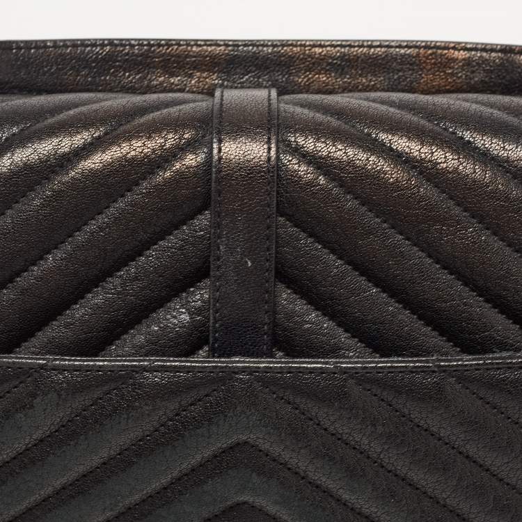 Pre Owned Saint Laurent Black Matelassé Leather Large College Top Handle Bag