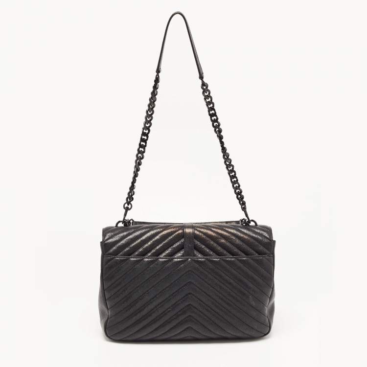 Pre Owned Saint Laurent Black Matelassé Leather Large College Top Handle Bag