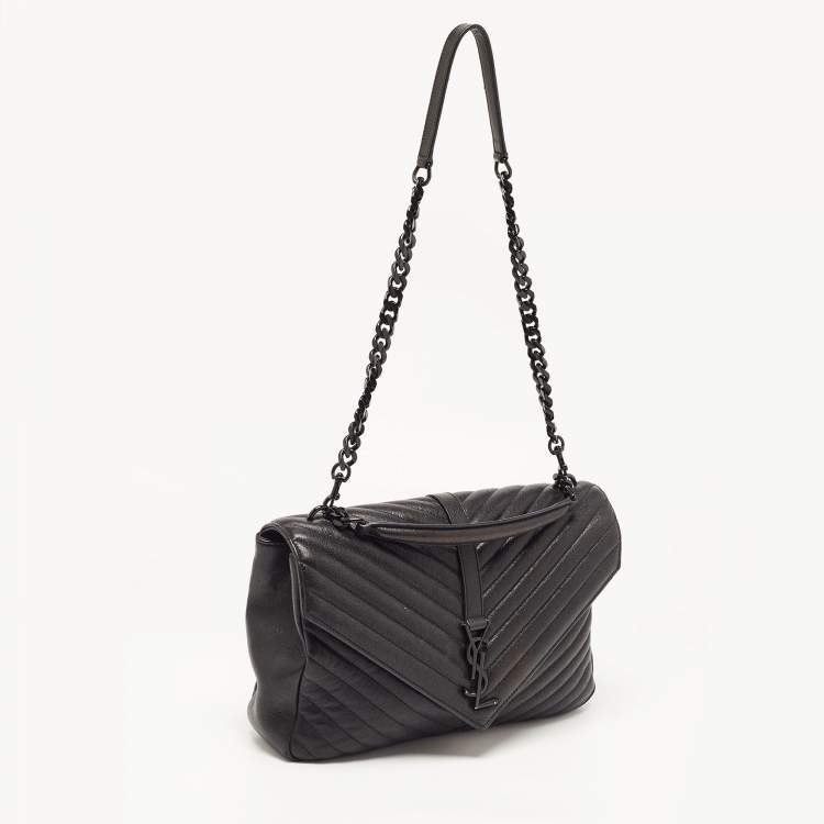 Pre Owned Saint Laurent Black Matelassé Leather Large College Top Handle Bag