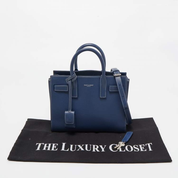 Pre Owned Saint Laurent Blue Leather Nano Classic Sac De Jour Tote