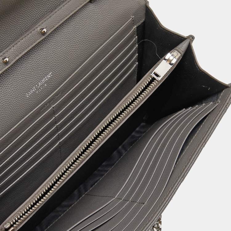Pre Owned Saint Laurent Grey Matelassé Leather Monogram Envelope Wallet On Chain