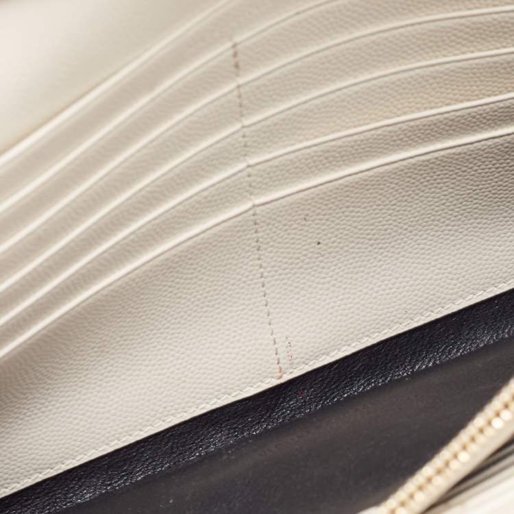 Pre Owned Saint Laurent White Matelasse Leather Monogram Envelope Wallet on Chain