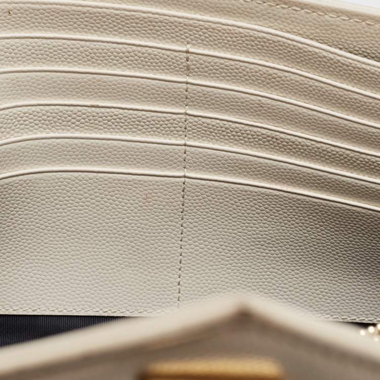 Pre Owned Saint Laurent White Matelasse Leather Monogram Envelope Wallet on Chain