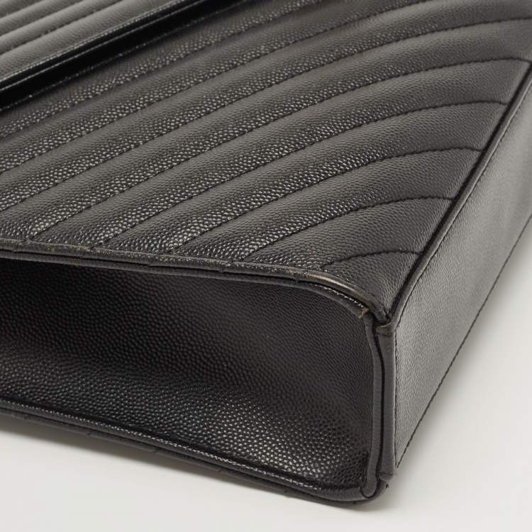 Pre Owned Saint Laurent Black Matelassé Leather Large Monogram Envelope Shoulder Bag