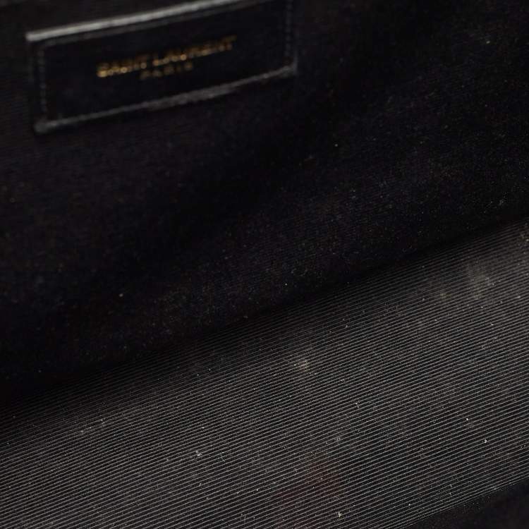 Pre Owned Saint Laurent Black Matelassé Leather Large Monogram Envelope Shoulder Bag