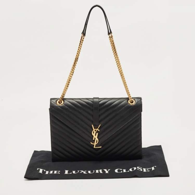 Pre Owned Saint Laurent Black Matelassé Leather Large Monogram Envelope Shoulder Bag