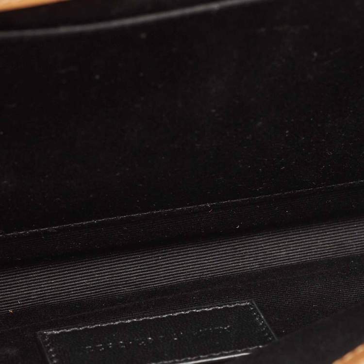 Pre Owned Saint Laurent Beige Chevron Leather Monogram Envelope Wristlet Clutch
