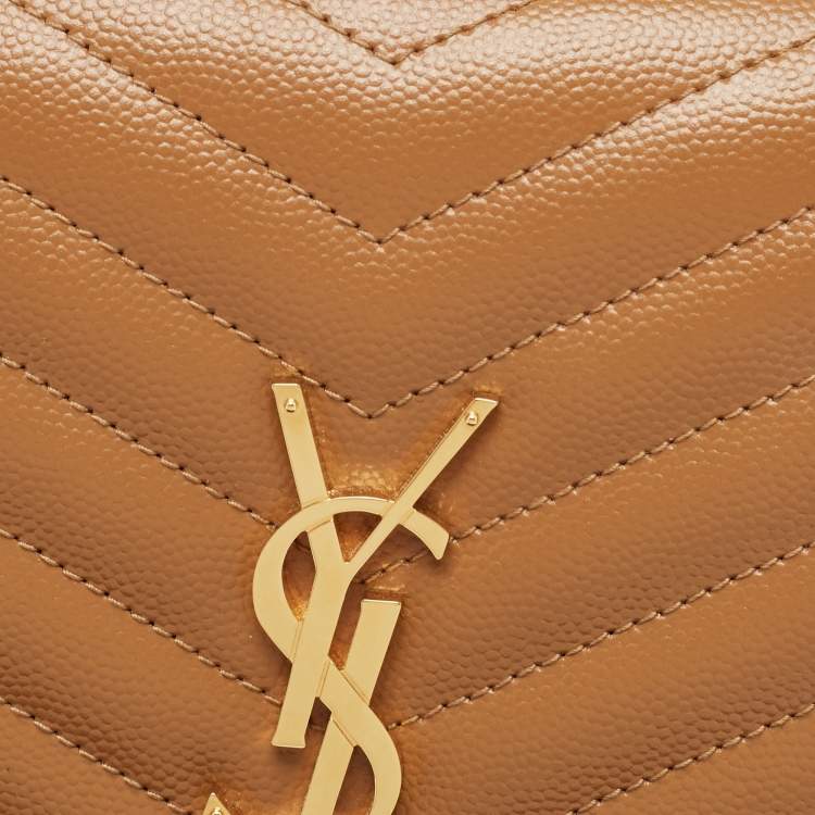 Pre Owned Saint Laurent Beige Chevron Leather Monogram Envelope Wristlet Clutch
