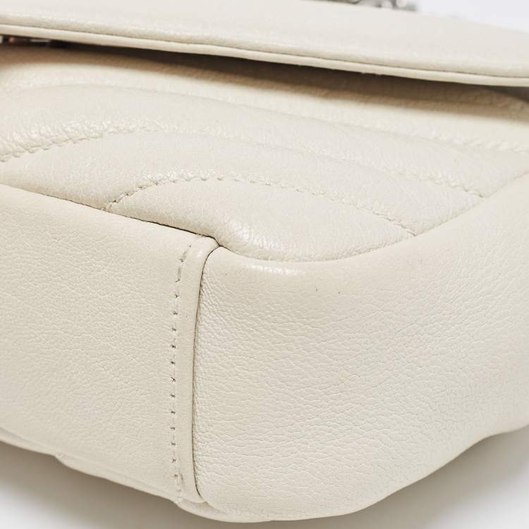 Pre Owned Saint Laurent Off White Matelassé Leather Baby Monogram Flap Bag