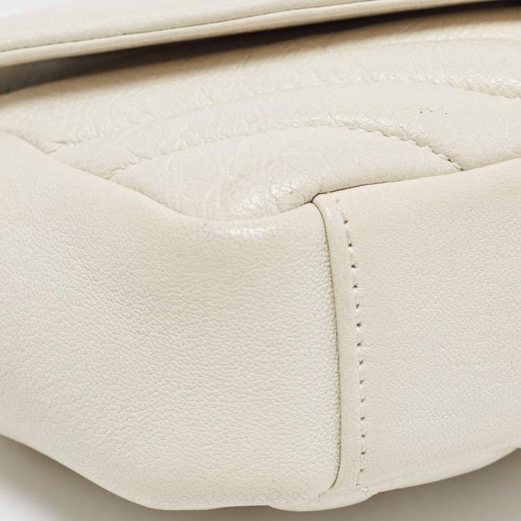 Pre Owned Saint Laurent Off White Matelassé Leather Baby Monogram Flap Bag