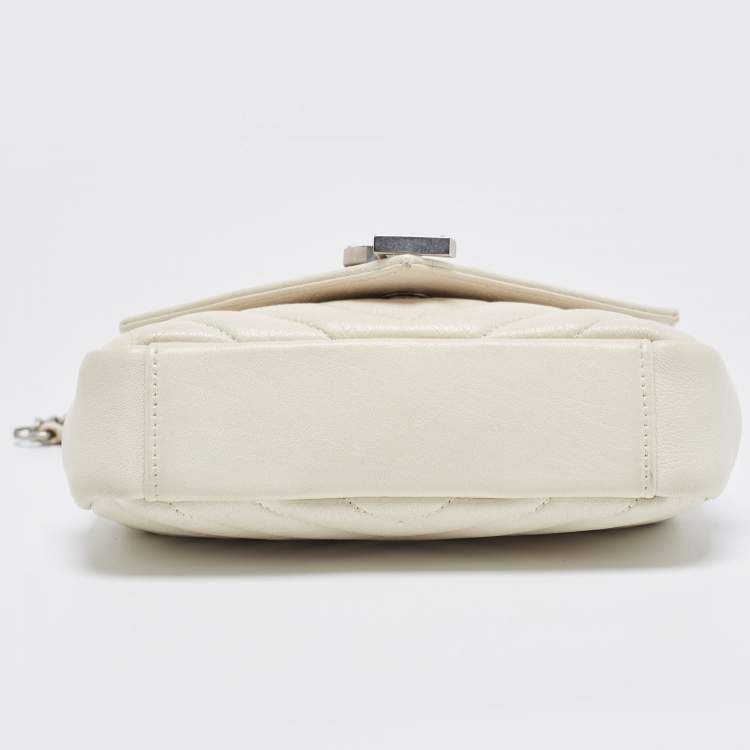 Pre Owned Saint Laurent Off White Matelassé Leather Baby Monogram Flap Bag