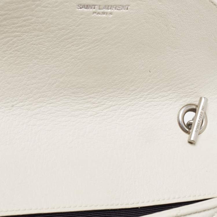 Pre Owned Saint Laurent Off White Matelassé Leather Baby Monogram Flap Bag
